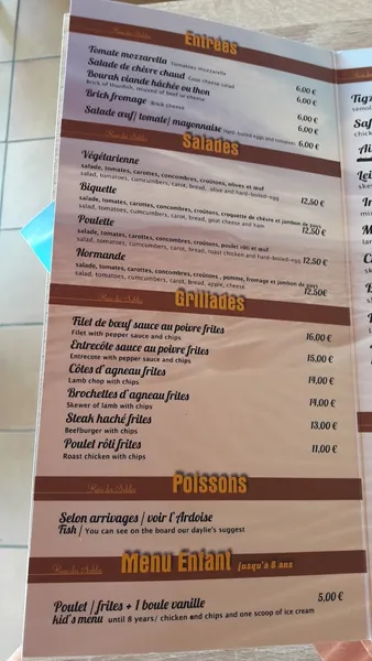 menu 0 of La Rose Des Sables