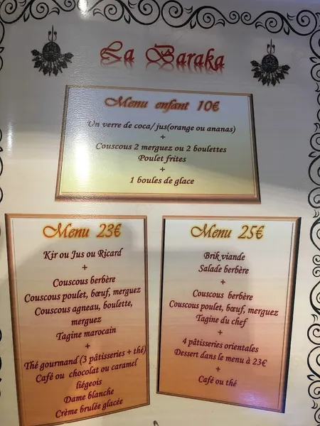 menu 1 of La Baraka