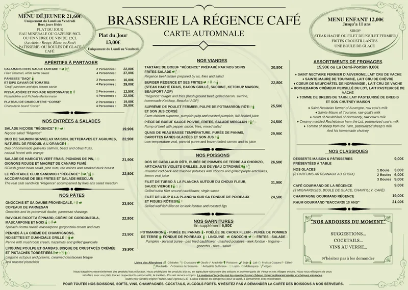 menu 0 of Brasserie La Régence Café