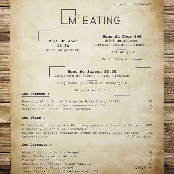 menu 0 of M'eating - Restaurant