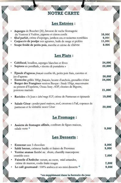 menu 1 of Comptoir des Frangines