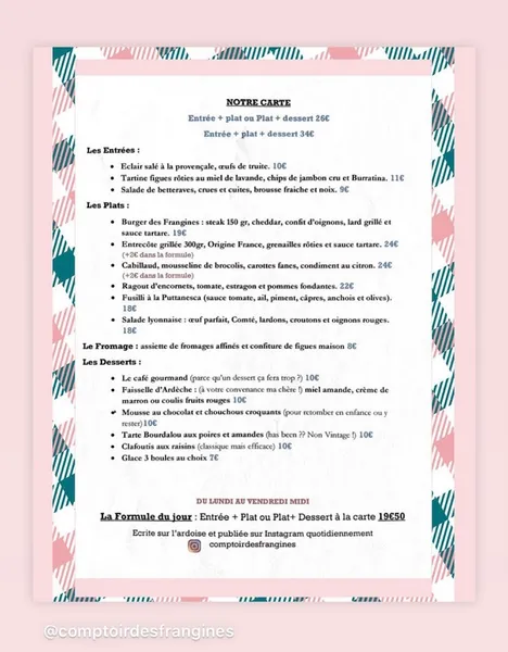 menu 2 of Comptoir des Frangines
