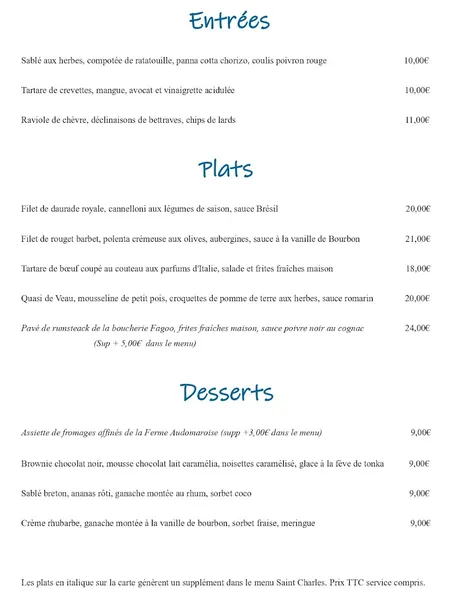menu 0 of Le St Charles
