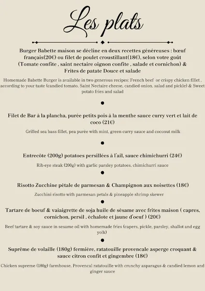 menu 0 of Babette Massy