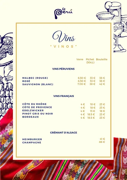 menu 2 of Restaurant El Perú Mulhouse