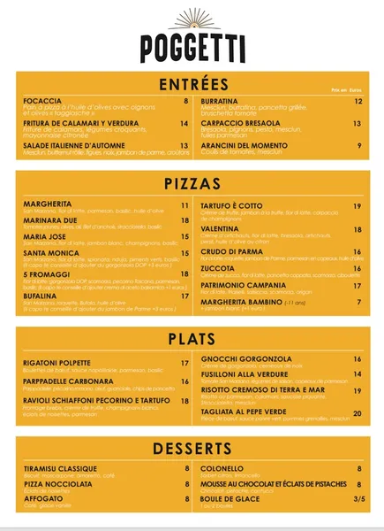 menu 1 of POGGETTI - Pizzeria e Cucina Italiana