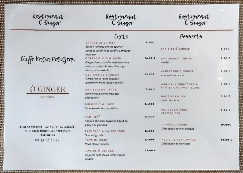 menu 0 of O Ginger