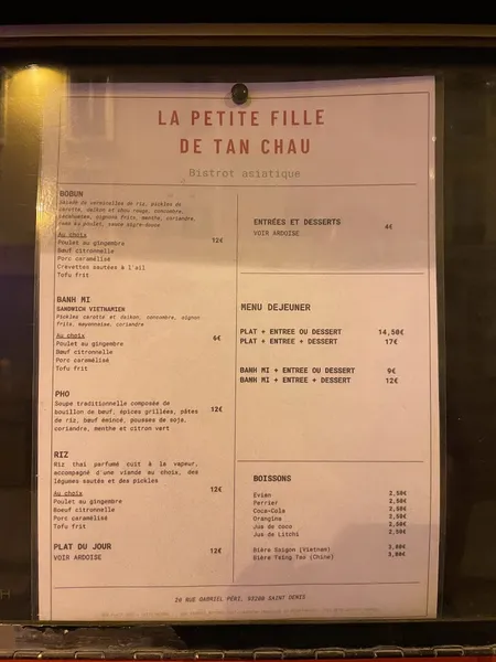 menu 2 of La petite fille de Tan Chau - Bistrot Asiatique