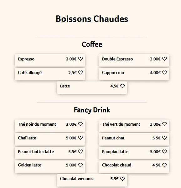 menu 2 of Yours Café