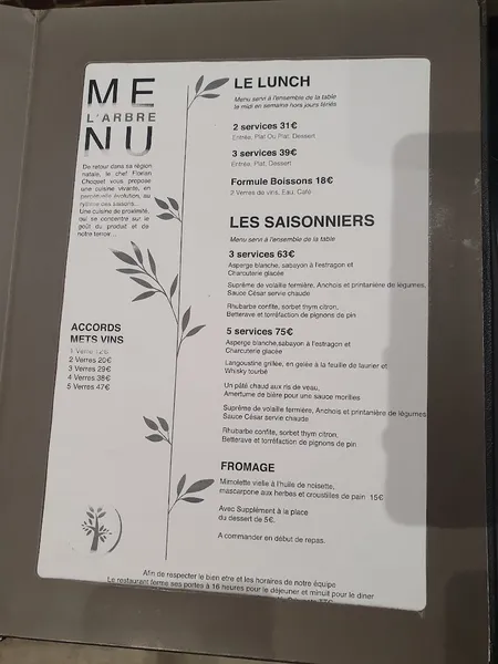 menu 0 of Restaurant l'Arbre Gruson
