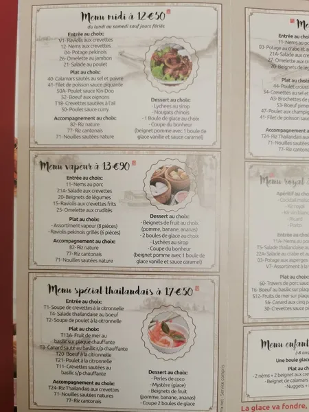 menu 2 of La Grande Muraille de Pekin