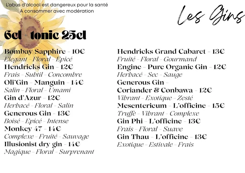 menu 1 of Le Dionysos