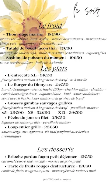 menu 2 of Le Dionysos