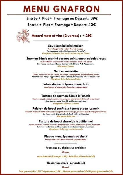 menu 2 of Auberge des canuts - Bouchon Lyonnais