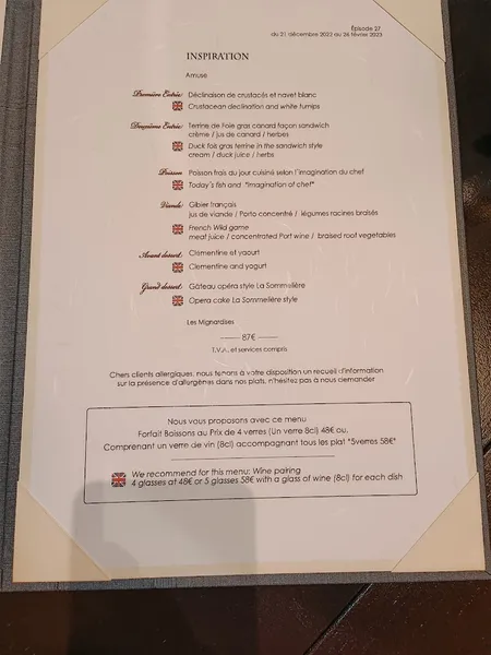 menu 0 of La Sommeliere
