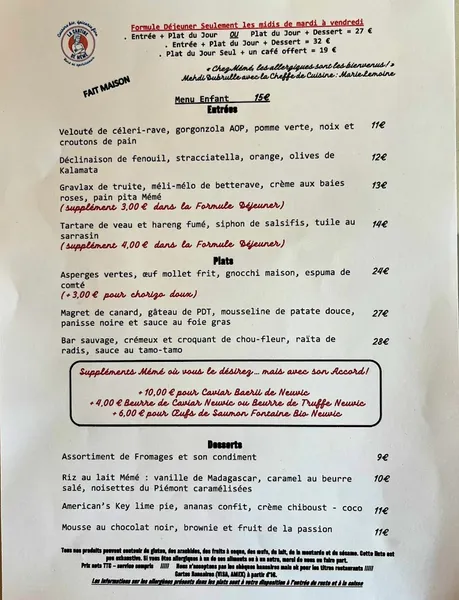 menu 0 of La Cantine de Mémé