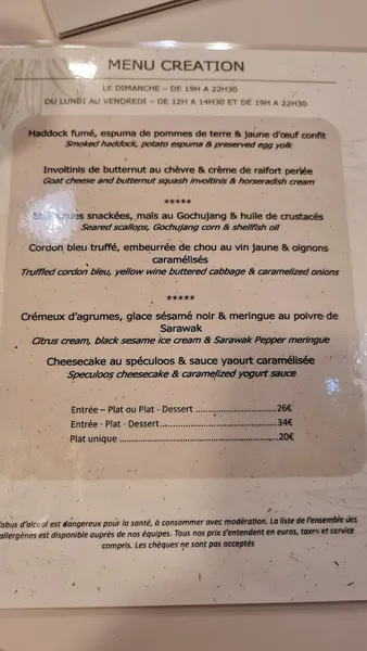 menu 0 of L'eden Restaurant