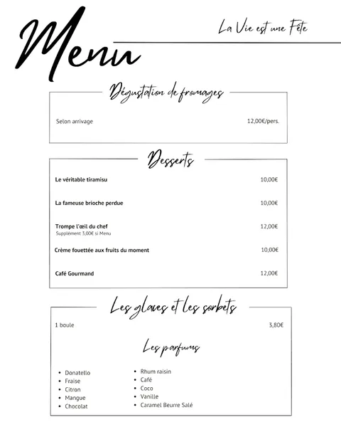 menu 1 of La Vie Est Une Fête