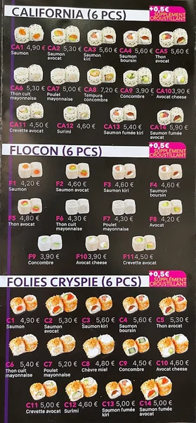 menu 2 of Folie’s Sushi