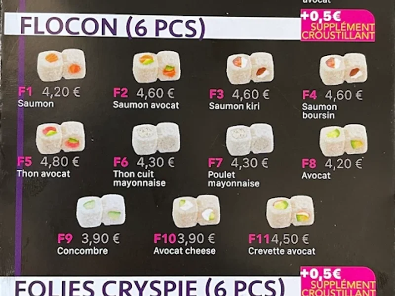 menu 2 of Folie’s Sushi