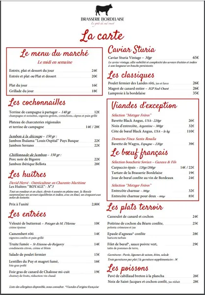 menu 0 of Brasserie Bordelaise