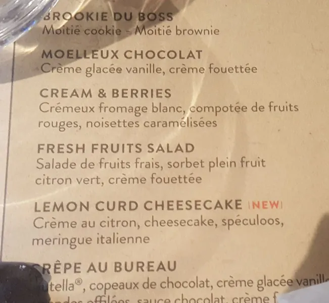 menu 0 of Au Bureau
