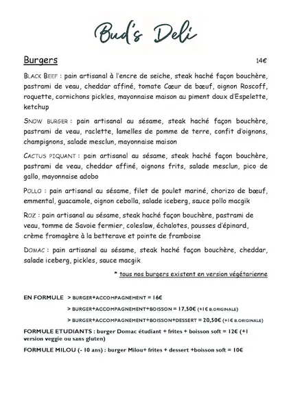 menu 0 of Bud's Deli