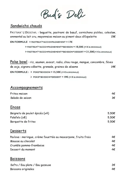 menu 1 of Bud's Deli