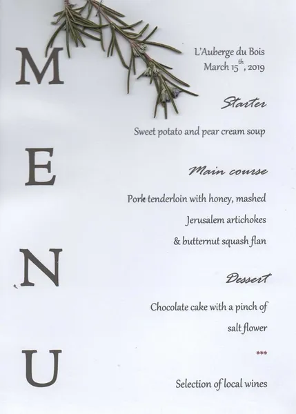 menu 0 of L'Auberge du Bois
