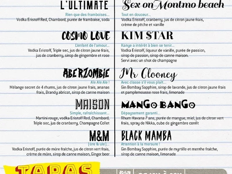 menu 0 of La Maison Montmorency