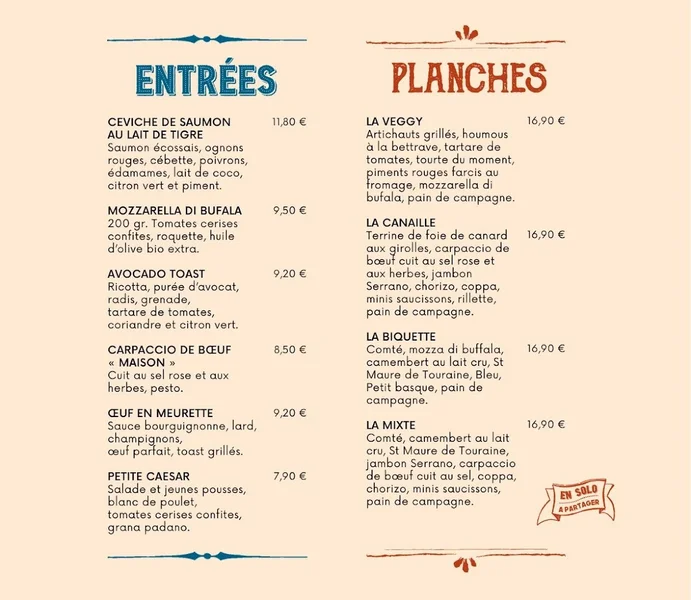 menu 0 of L'AGORA