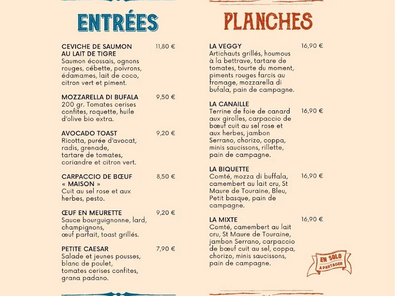 menu 0 of L'AGORA