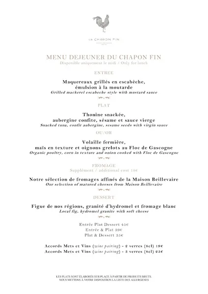 menu 2 of Le Chapon Fin