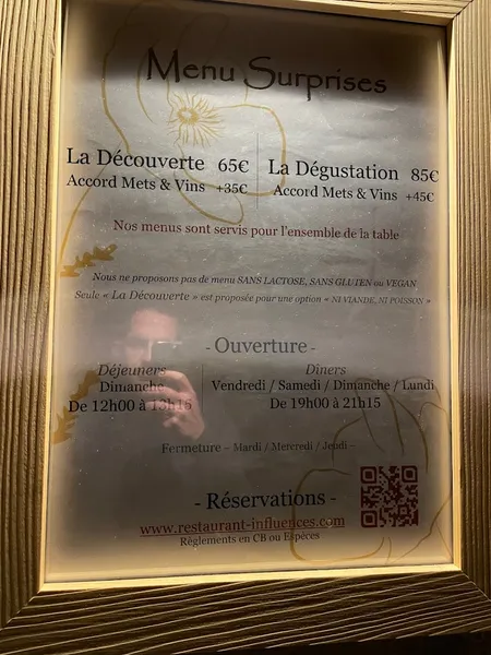 menu 0 of Restaurant Influences