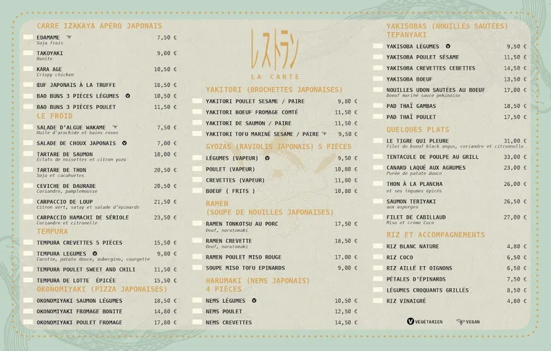 menu 1 of Le Yen Koï