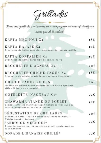 menu 0 of Kfifen Cœur du Liban