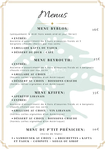 menu 1 of Kfifen Cœur du Liban