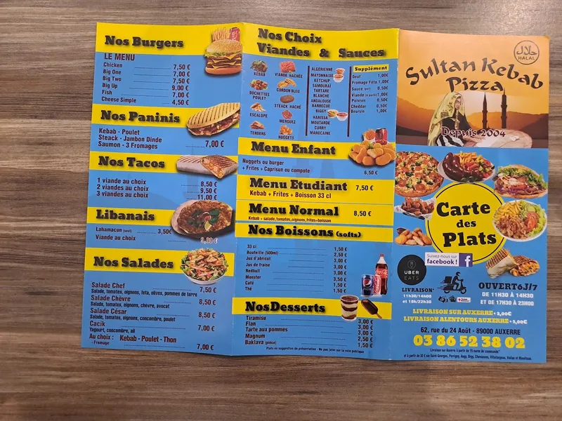 menu 0 of SULTAN KEBAB AUXERRE GRILL ,PIZZA, SALADE