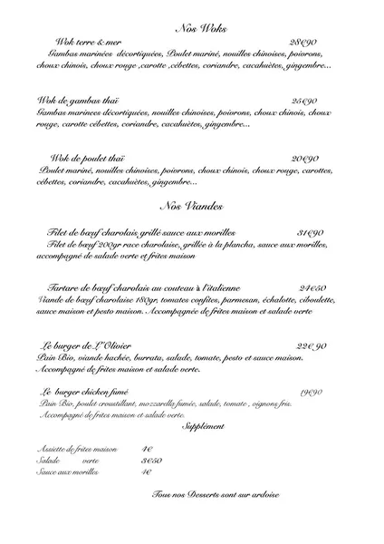 menu 1 of L'Olivier