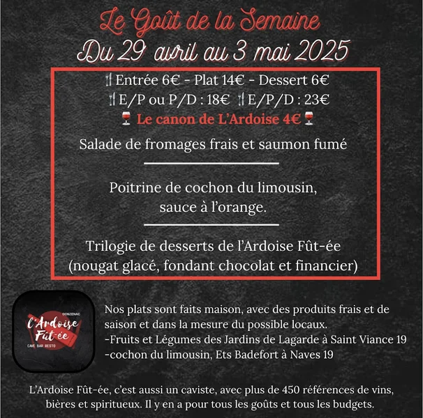 menu 0 of L' Ardoise Fût-ée