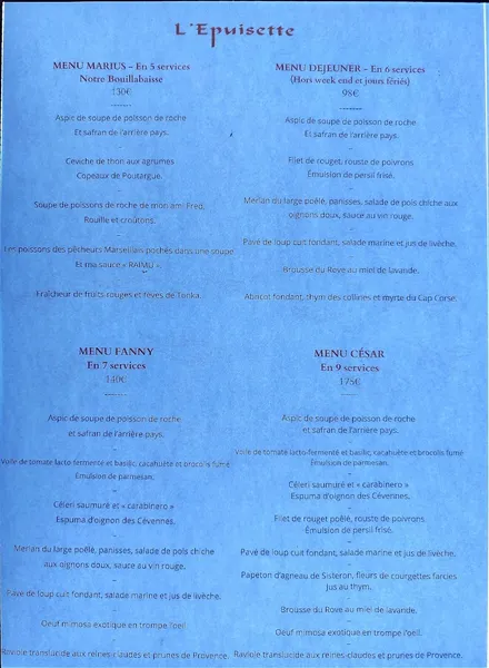 menu 0 of L' Epuisette