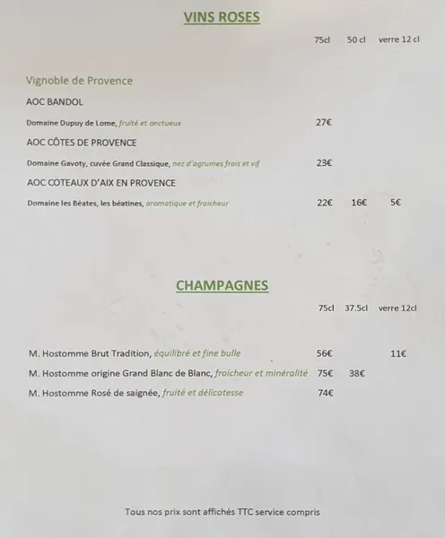 menu 2 of La Table de l'Ours