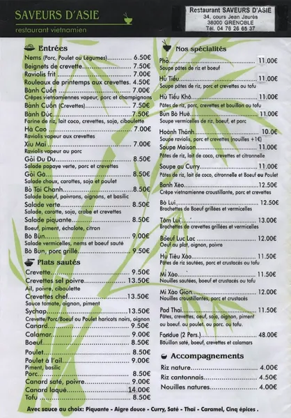 menu 0 of Restaurant Saveurs d’Asie