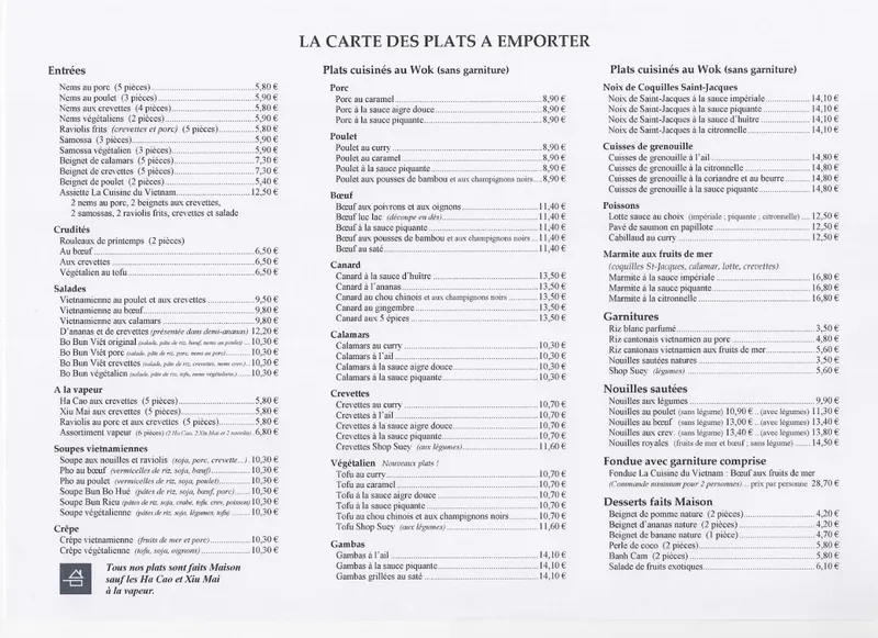 menu 0 of La Cuisine du Vietnam