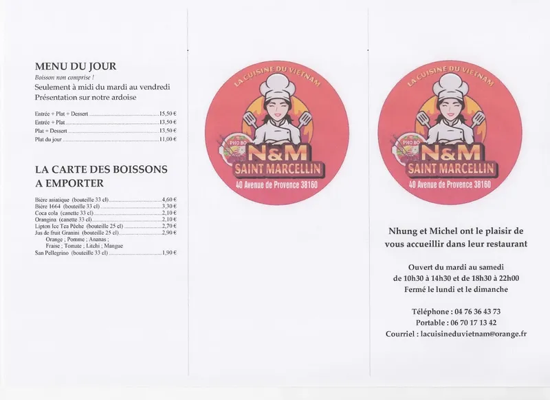 menu 1 of La Cuisine du Vietnam