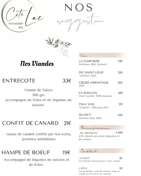 menu 0 of Côté Lac