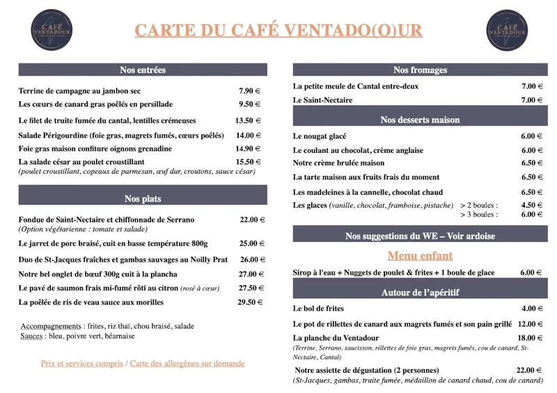 menu 0 of Café Ventadour