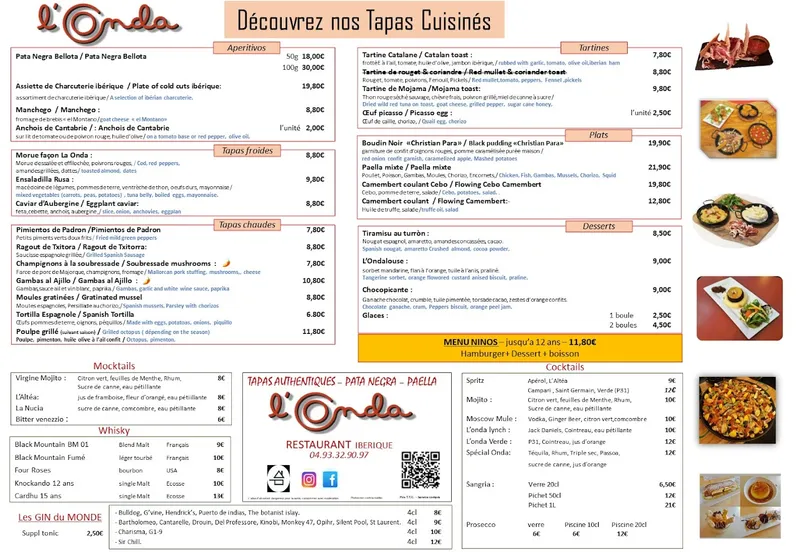 menu 0 of La Onda - Restaurant et Tapas
