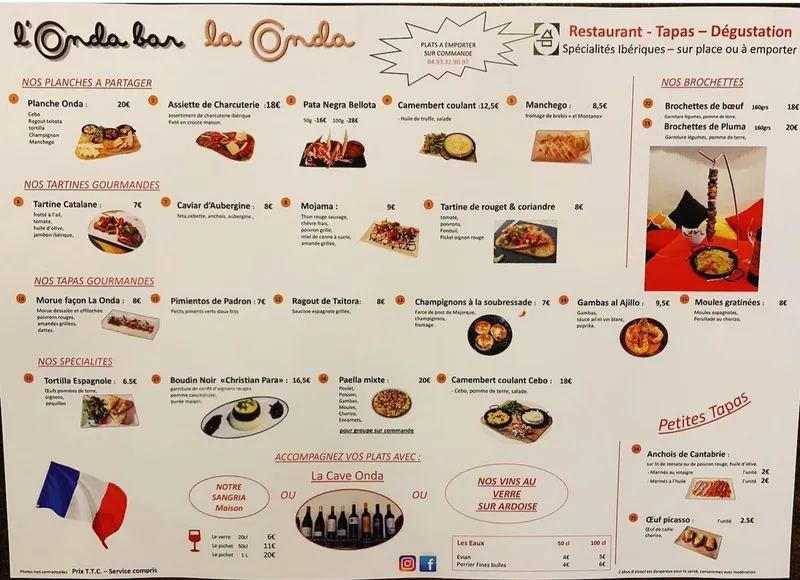 menu 1 of La Onda - Restaurant et Tapas