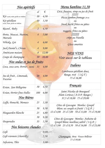 menu 2 of Le Vénitien